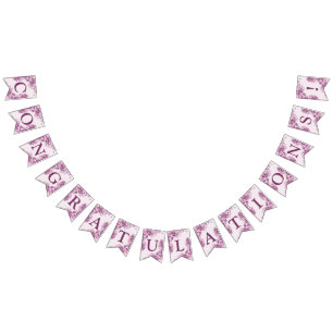 Welcome Wedding Party Pink Flowers Elegant Modern Bunting