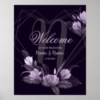 Welcome Wedding Party Purple Floral Violet Frame