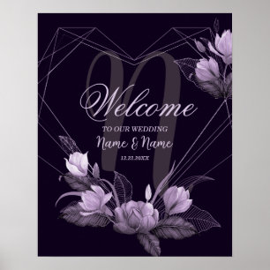 Welcome Wedding Party Purple Floral Violet Frame Poster