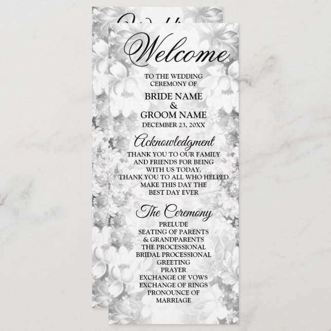 Welcome Wedding Party Silver Floral Elegant Programme (Front/Back)