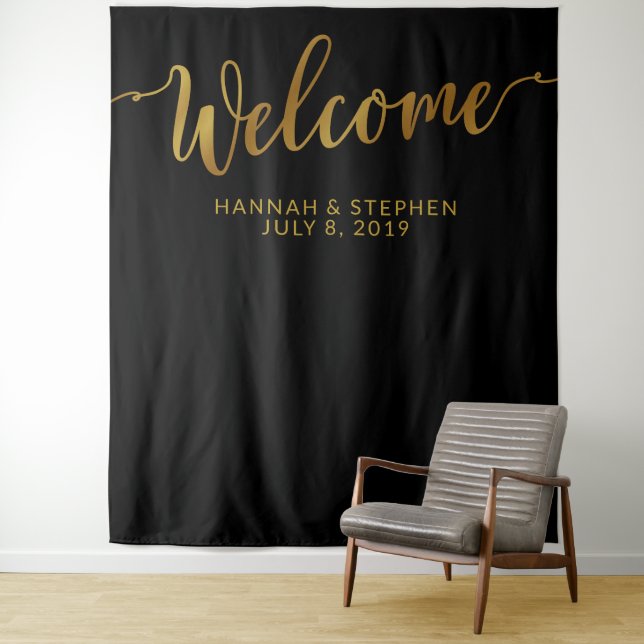 Welcome Wedding Photo Booth backdrop banner Tapestry (In Situ)