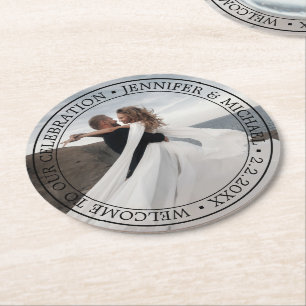 welcome wedding photo round paper coaster