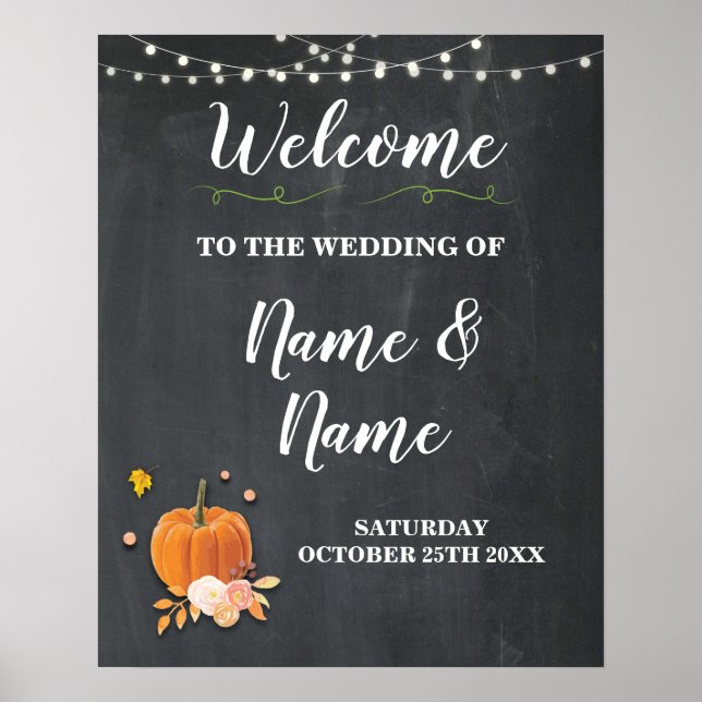 Welcome Wedding Poster Pumpkin Sign Chalk Harvest (Front)
