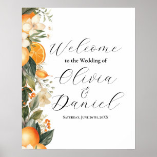 Welcome Wedding Poster Sign Citrus Oranges Floral