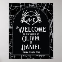 Welcome Wedding Poster Sign Skeleton Hands Heart