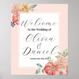 Welcome Wedding Poster Sign Watercolor Florals