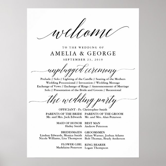 Welcome wedding program sign (Front)