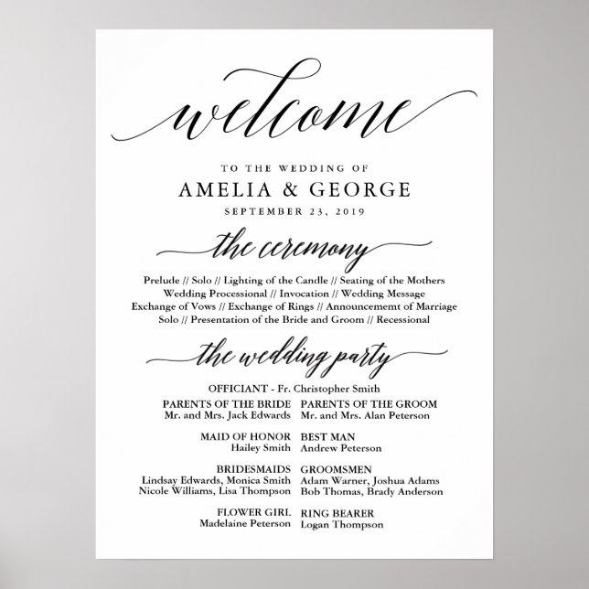 Welcome wedding program sign (Front)