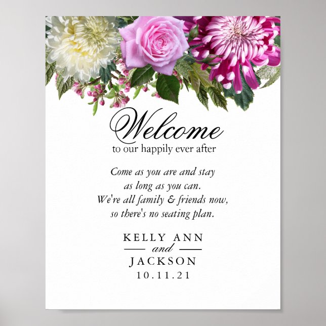 Welcome Wedding Seating - Pretty Pink Flowers Poster (Front)