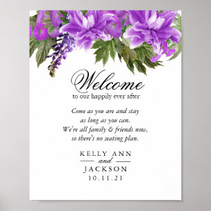 Welcome Wedding Seating - Pretty Purple Flowers Poster