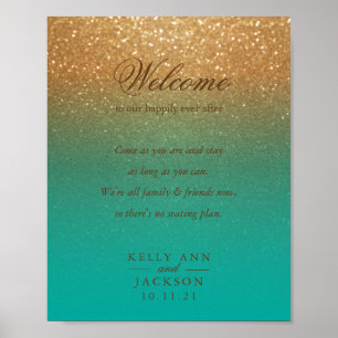 Welcome Wedding Seating - Teal and Gold Glitter Poster