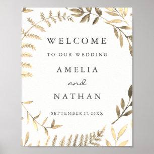 Welcome Wedding Sign Golden Leaf Wreath