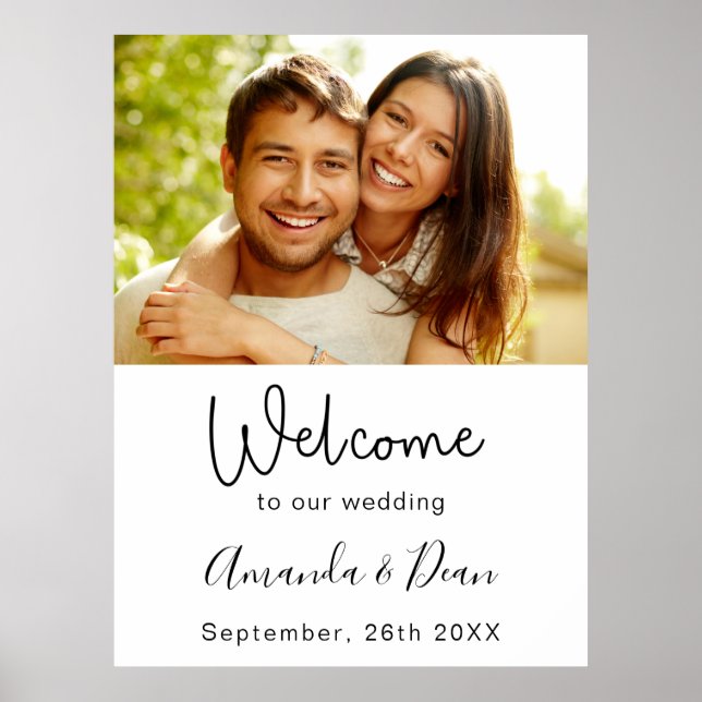 Welcome wedding sign photo script white (Front)