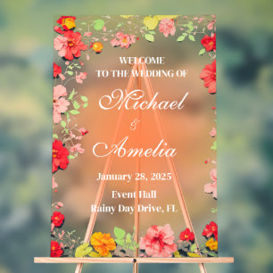Welcome Wedding Sign red yellow orange pink floral