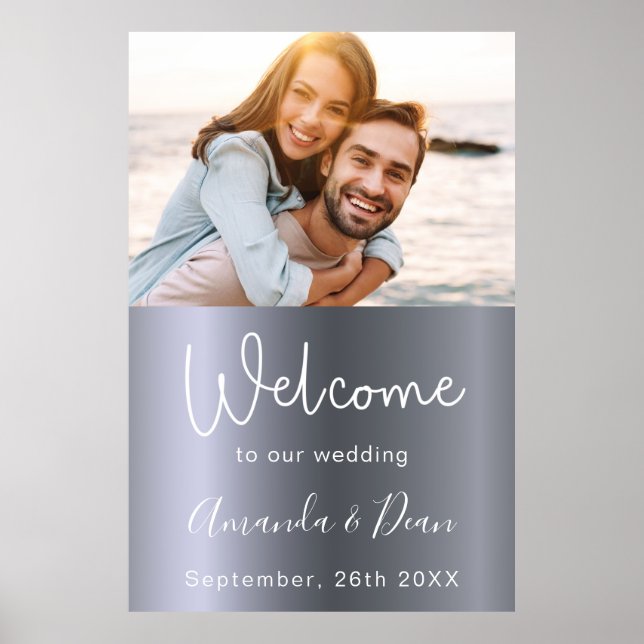 Welcome wedding sign silver photo script (Front)