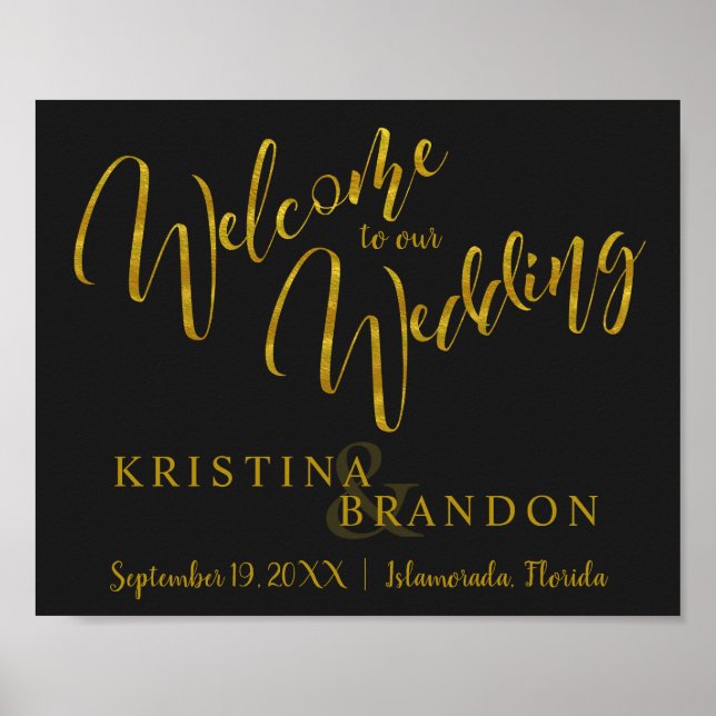 Welcome Wedding Sign with Faux Gold Foil Lettering (Front)
