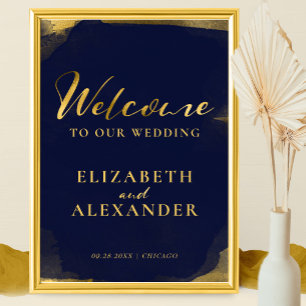 Welcome Wedding Signs   Watercolor Abstract Gilded