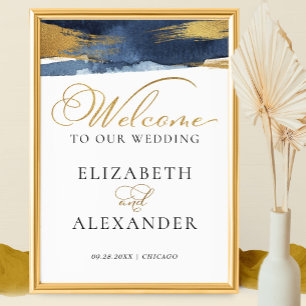 Welcome Wedding Signs   Watercolor Abstract Gilded
