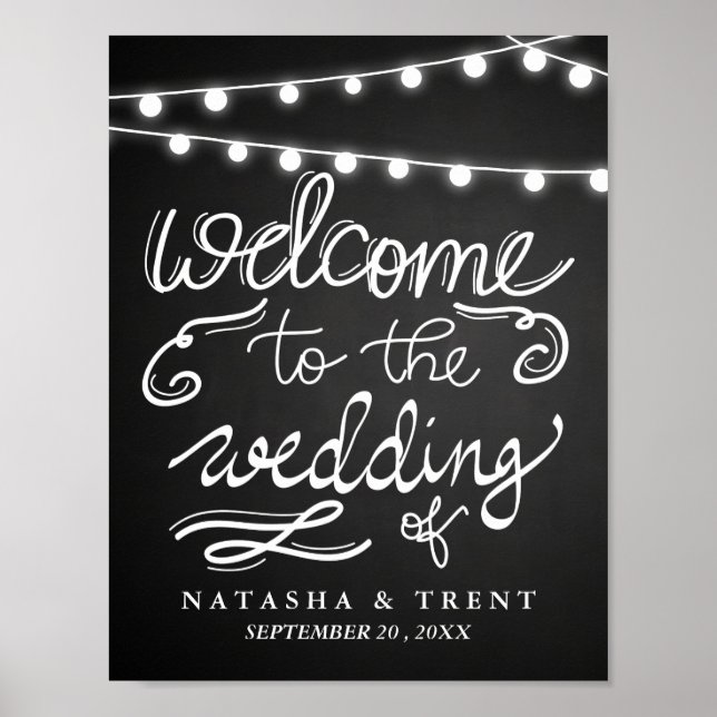 Welcome Wedding String Lights Chalkboard Wedding Poster (Front)