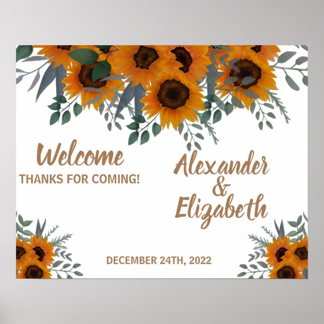 Welcome Wedding Sunflower Greenery Poster (Front)