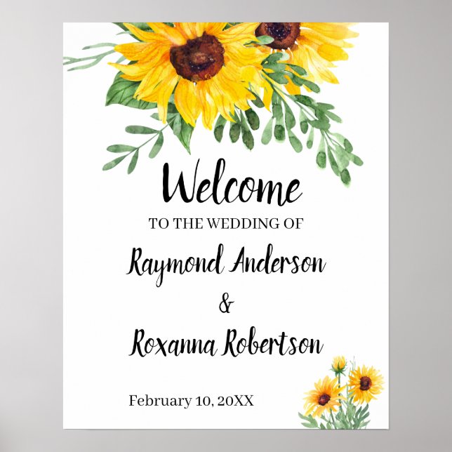Welcome Wedding Sunflowers Greenery Sign (Front)