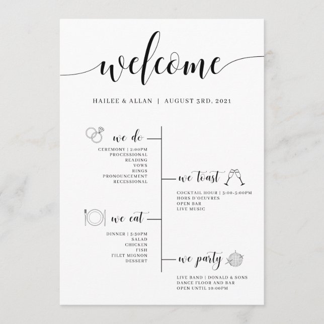 Welcome Wedding Timeline Program Programme (Front)