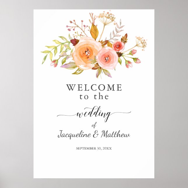 Welcome Wedding White Floral Damask Watercolor Poster (Front)