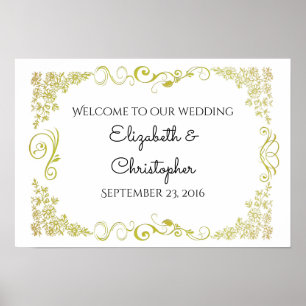 Welcome Wedding With Gold Fancy Floral Design Poster