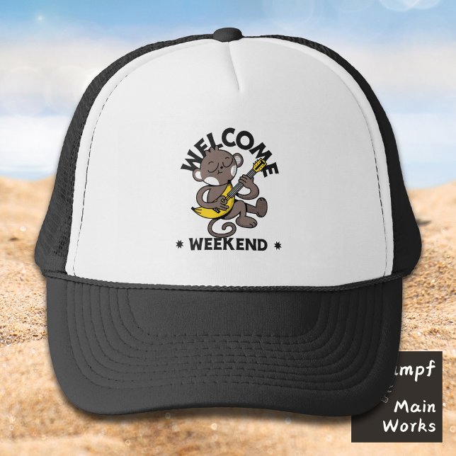 Welcome Weekend with Monkey and Guitar Trucker Hat (Creator Uploaded)