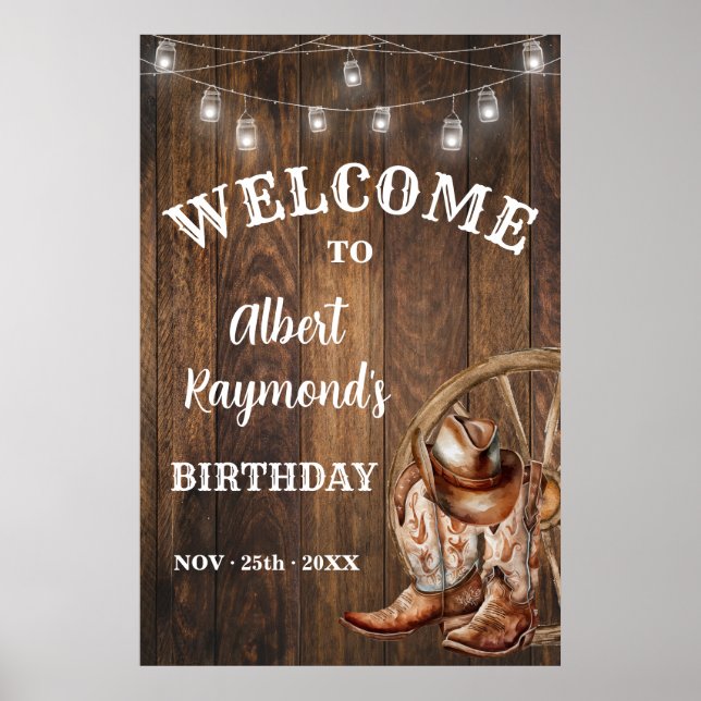 Welcome Western Cowboy Boots Hat Birthday Poster (Front)