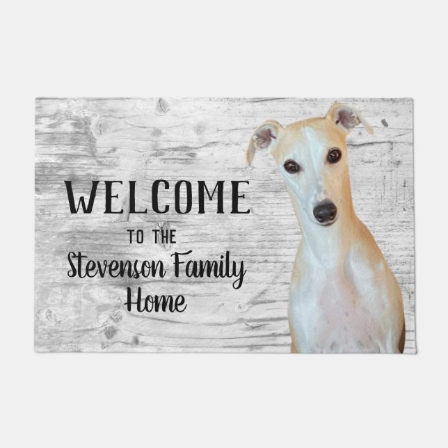 Welcome Whippet Dog Animal Family Name Home Doormat (Front)