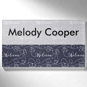 WELCOME white seamless pattern with LINES Name Tag