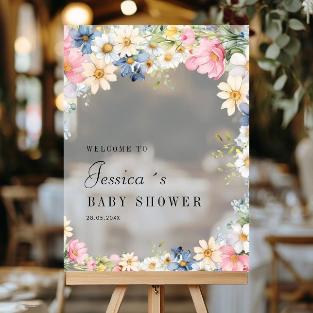 Welcome! Wildflower, Baby Shower Acrylic Sign (Welcome! Wildflower, Baby Shower Acrylic Sign with your name and date.)