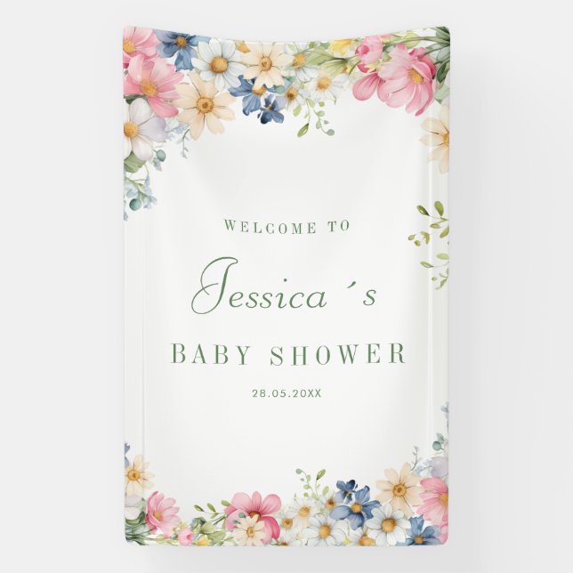 Welcome! Wildflower, Baby Shower Banner (Vertical)