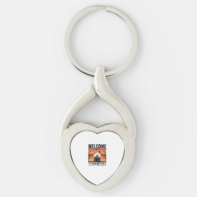 Welcome Witches Vintage Halloween Engraving Design Key Ring (Front)