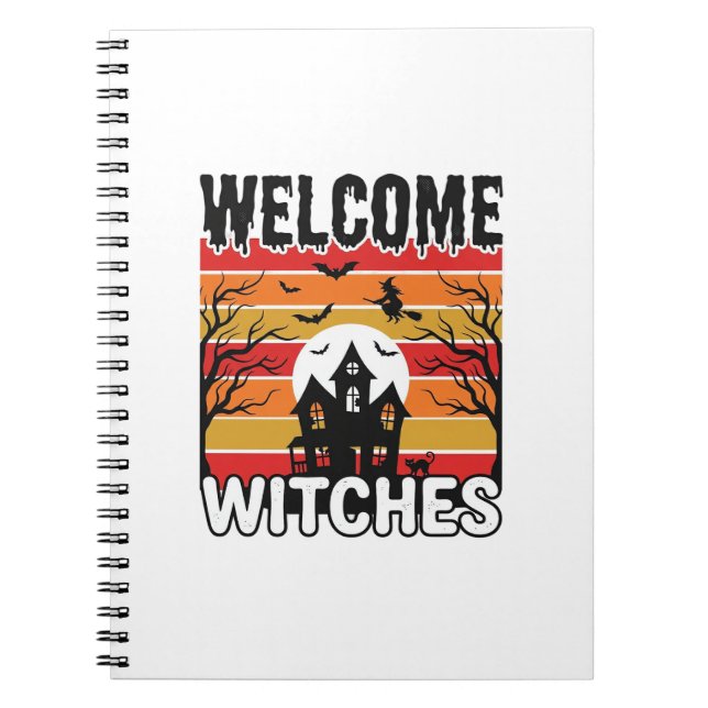 Welcome Witches Vintage Halloween Engraving Design Notebook (Front)