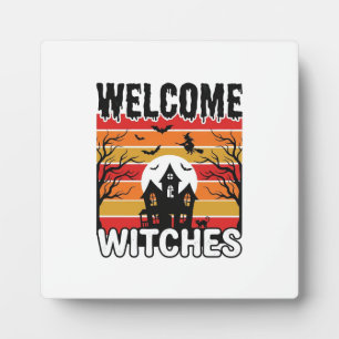 Welcome Witches Vintage Halloween Engraving Design Plaque