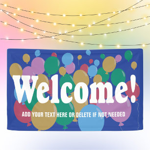 Welcome with colourful balloons banner