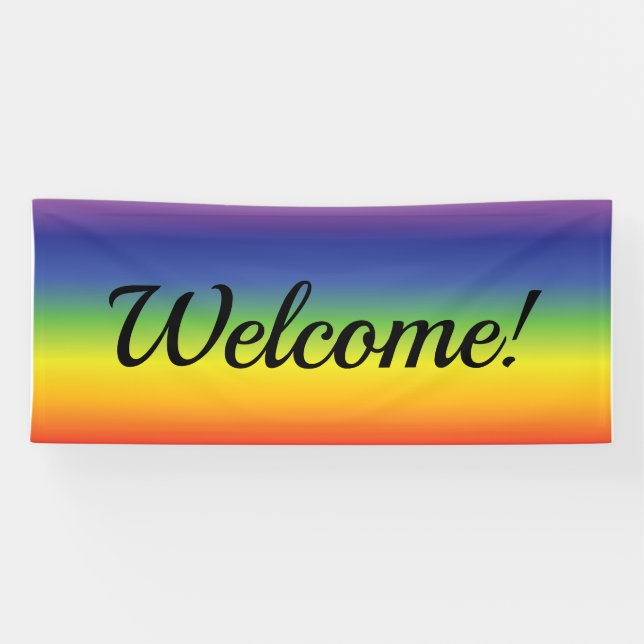 Welcome with rainbow colours background banner (Horizontal)