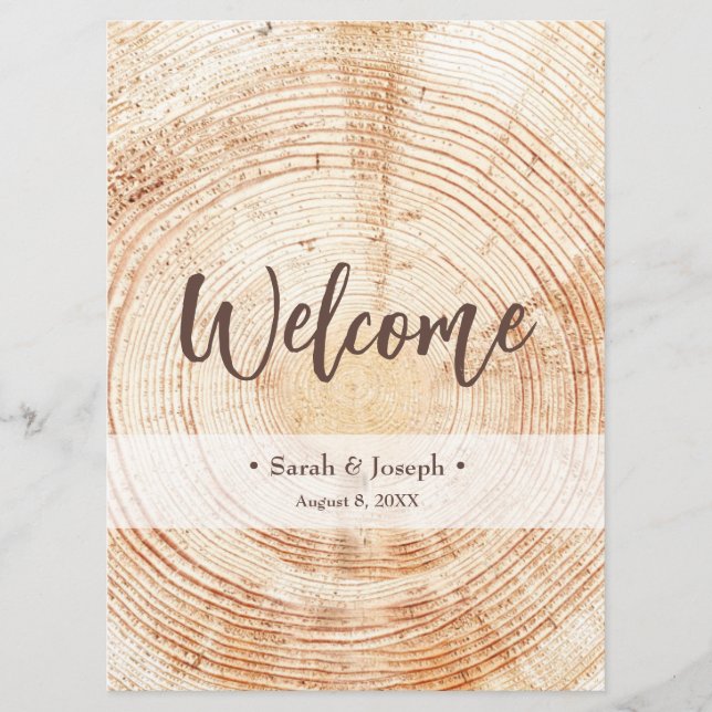 Welcome Wood Grain Rustic Wedding Program  Programme (Front)
