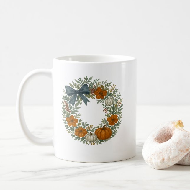 Welcome Wreath Autumn Blue Pumpkin Coffee Mug (With Donut)