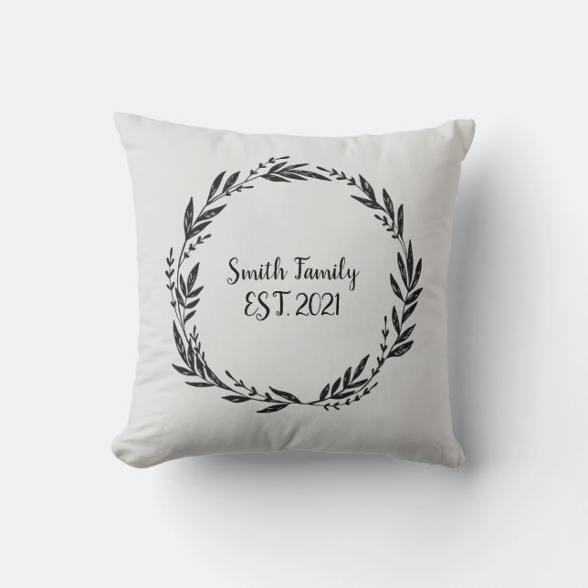 Welcome Wreath Established Family Throw Pillow (Front)