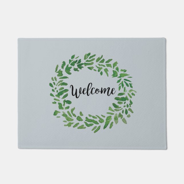 Welcome Wreath Farmhouse Floor Mat (Front)