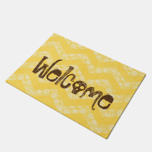 Welcome Yellow Chevrons Skull Doormat