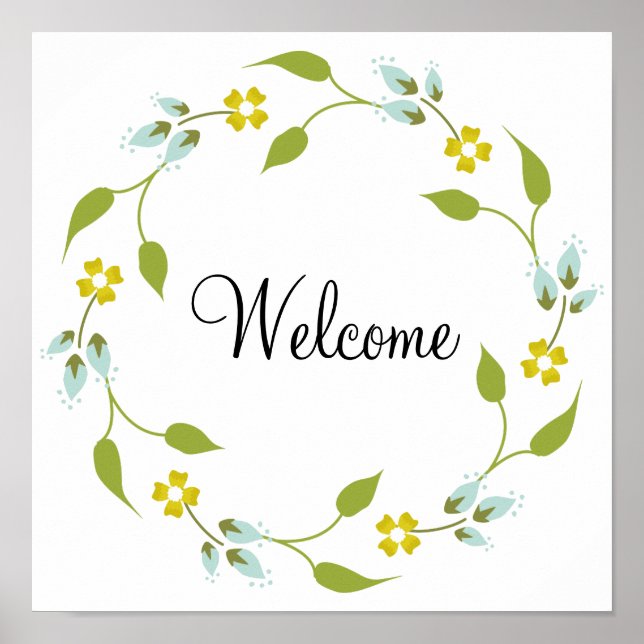 Welcome Yellow Floral Wreath Poster (Front)