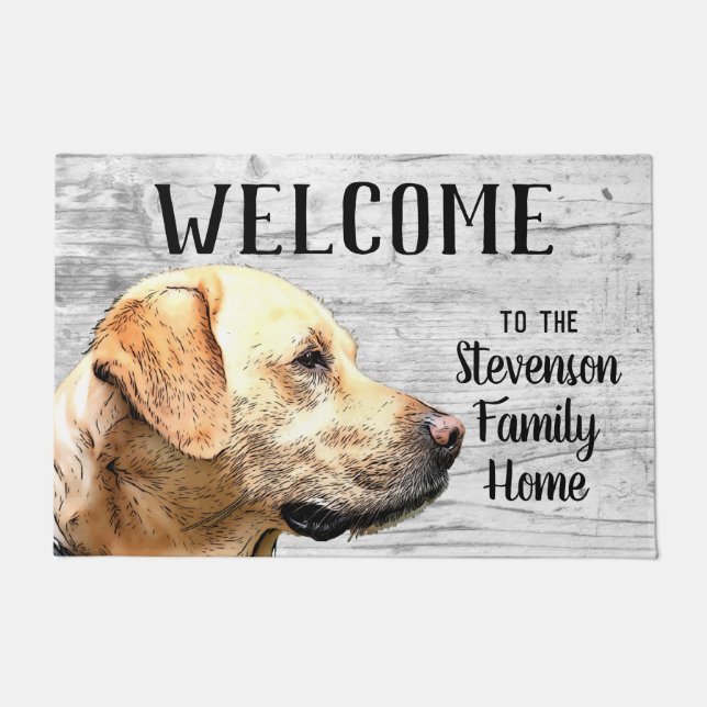 Welcome Yellow Lab Family Name Home Dog Labrador Doormat (Front)