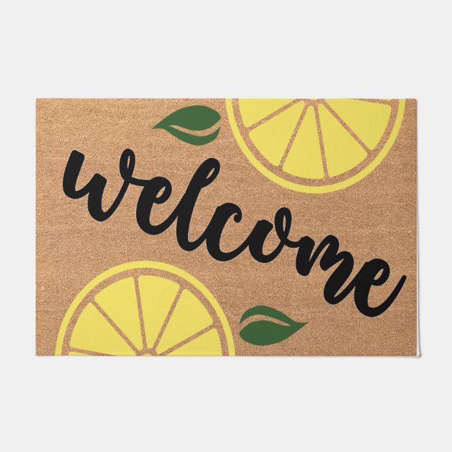 Welcome Yellow Lemon Doormat, Lemon Pieces Mat  (Front)
