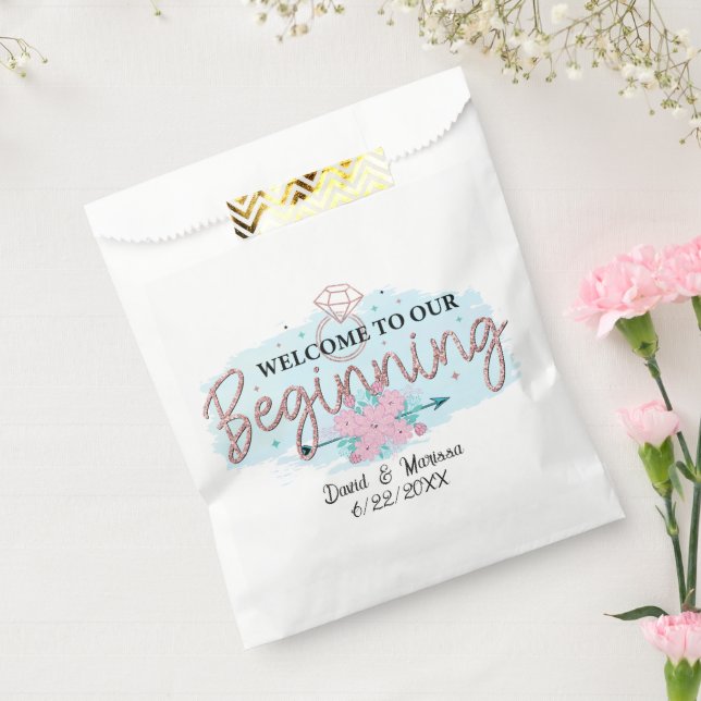 Welcome yo our beginning add name date Wedding Favour Bags (Sealed)