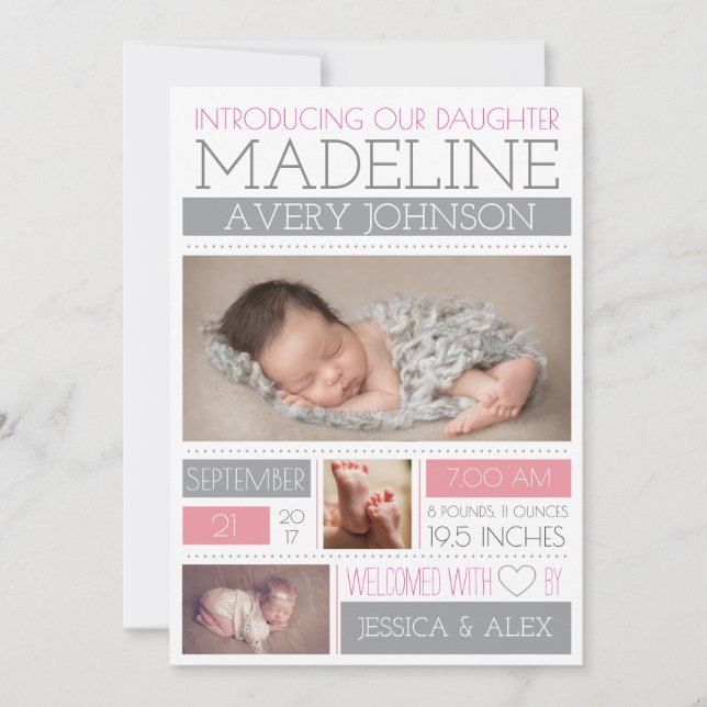 Welcomed Wonder Birth Announcements (Front)