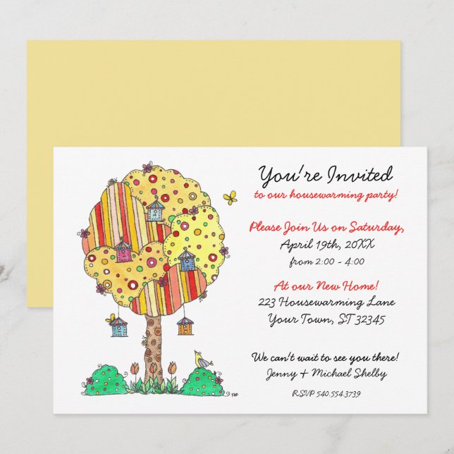 Welcoming Birdhouse Tree Housewarming Invitation (Front/Back)